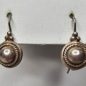 SU 925 Sterling Silver Dome Earrings Vintage Round w/ Twisted Rope Locking Hook